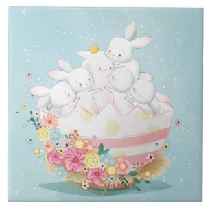 Cute Watercolor Bunnies  Ceramic Tile