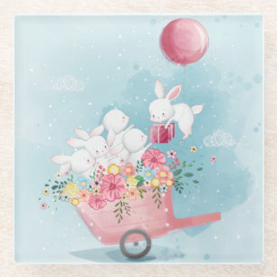 Cute Watercolor Bunnies Glass Coaster