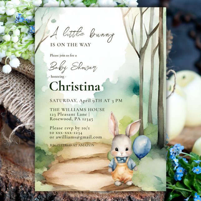 Cute Watercolor Bunny Baby Shower Boy Invitation (Creator Uploaded)