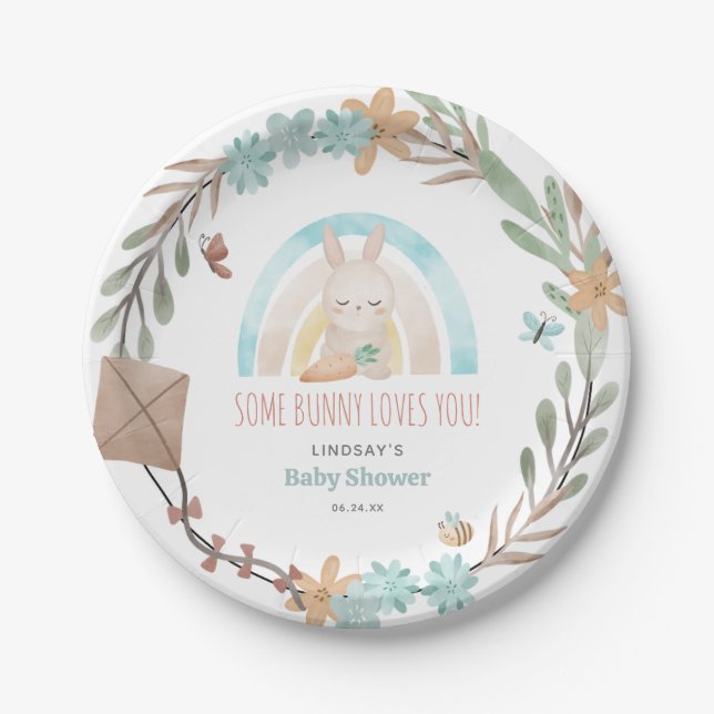 Cute Watercolor Bunny Baby Shower Paper Plate (Front)