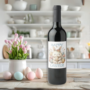 Cute watercolor Bunny Easter customizable Wine Label