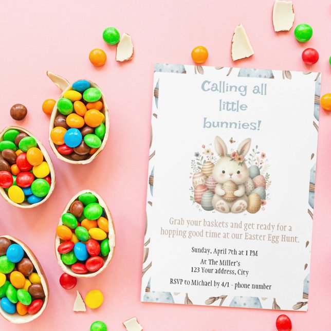 Cute watercolor Bunny Easter Egg Hunt  Invitation (Cute watercolor Bunny Easter Egg Hunt Invitation)