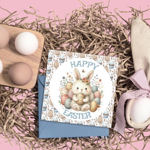 Cute watercolor Bunny Easter flat Greeting Card
