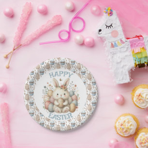 Cute watercolor Bunny Easter Paper Plate