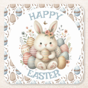 Cute watercolor Bunny Easter  Square Paper Coaster