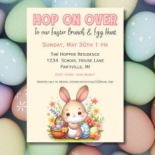 Cute Watercolor Bunny Egg Hunt and Easter Brunch Invitation
