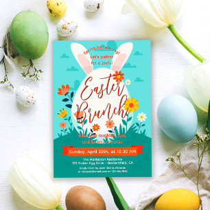 Cute Watercolor Bunny Egg Hunt & Easter Brunch Invitation