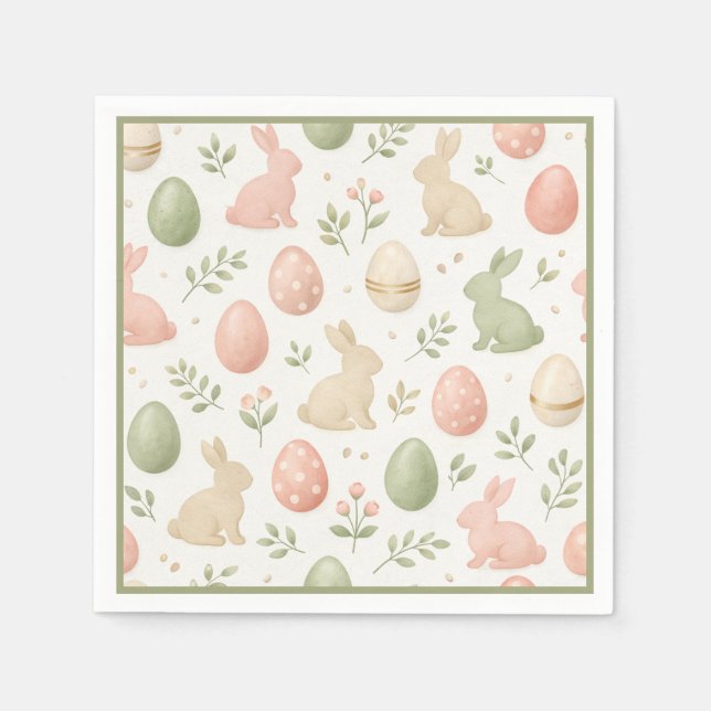 Cute Watercolor Bunny Floral Easter Brunch Napkin (Front)