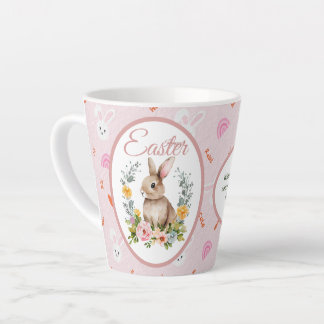 Cute Watercolor Bunny Floral Wreath Easter Latte Mug