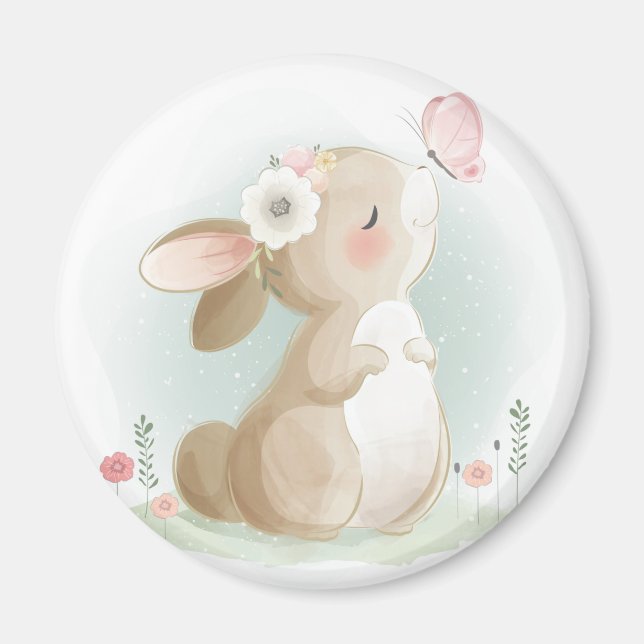 Cute Watercolor Bunny  Magnet (Front)