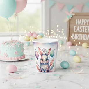 Cute Watercolor Bunny Rabbit Balloons Birthday Paper Cups