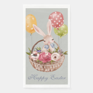Cute Watercolor Bunny Rabbit Flowers   Easter Napkin