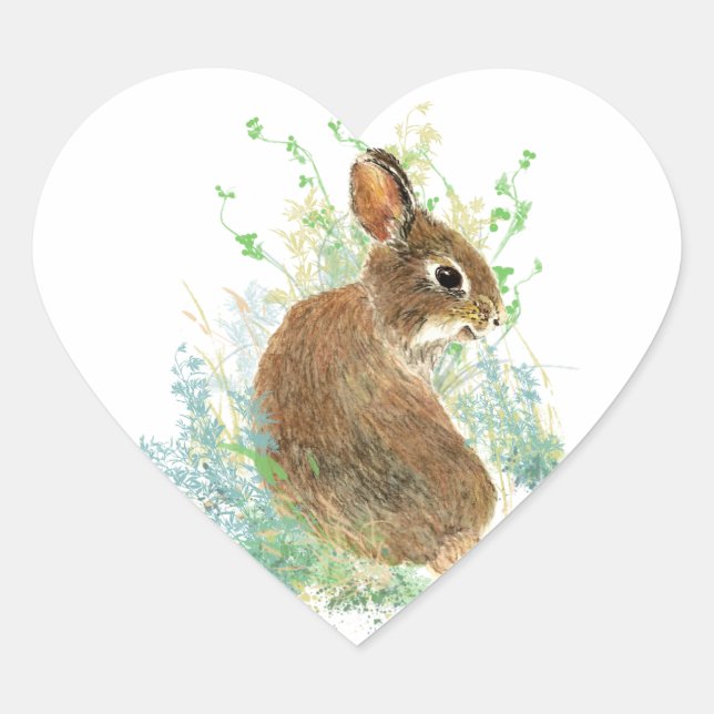 Cute Watercolor Bunny Rabbit Pet Animal Heart Sticker (Front)