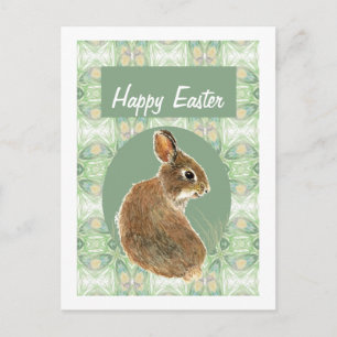 Cute Watercolor Bunny Rabbit Soft Pastel Color Holiday Postcard