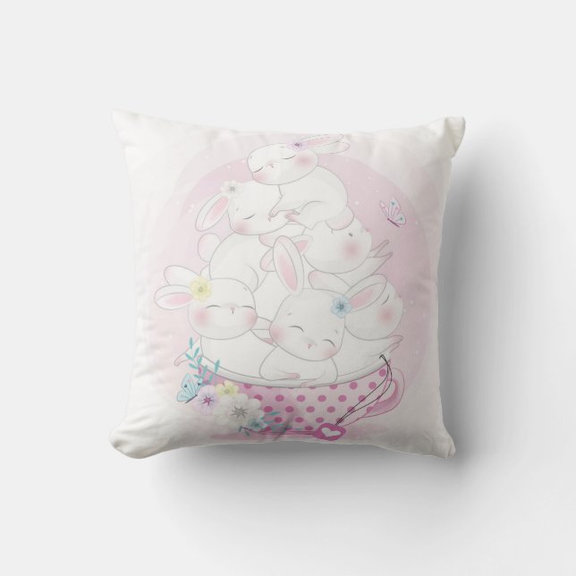 Cute Watercolor Bunny Throw Pillow (Front)