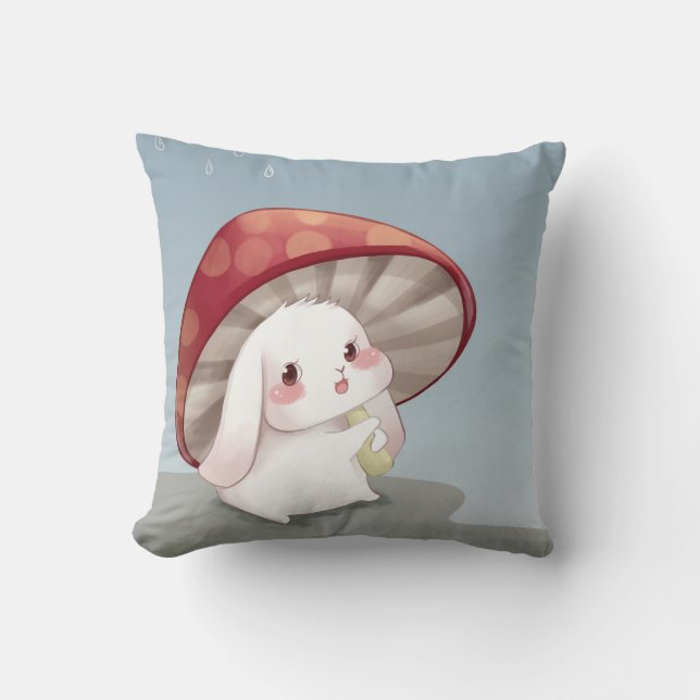 Cute Watercolor Bunny Throw Pillow (Front)