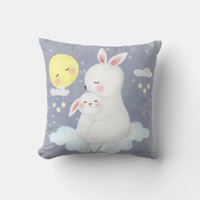 Cute Watercolor Bunny Throw Pillow (Front)