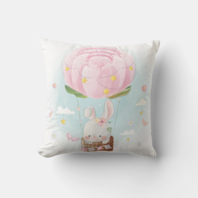 Cute Watercolor Bunny Throw Pillow (Front)