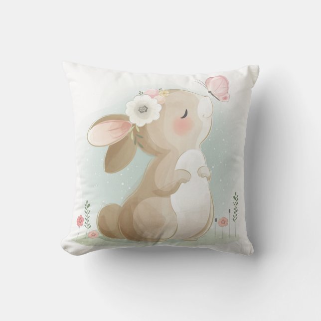 Cute Watercolor Bunny Throw Pillow (Front)
