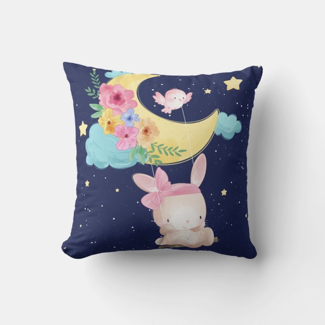 Cute Watercolor Bunny Throw Pillow (Front)