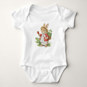 Cute Watercolor Bunny with Strawberries Baby Bodysuit