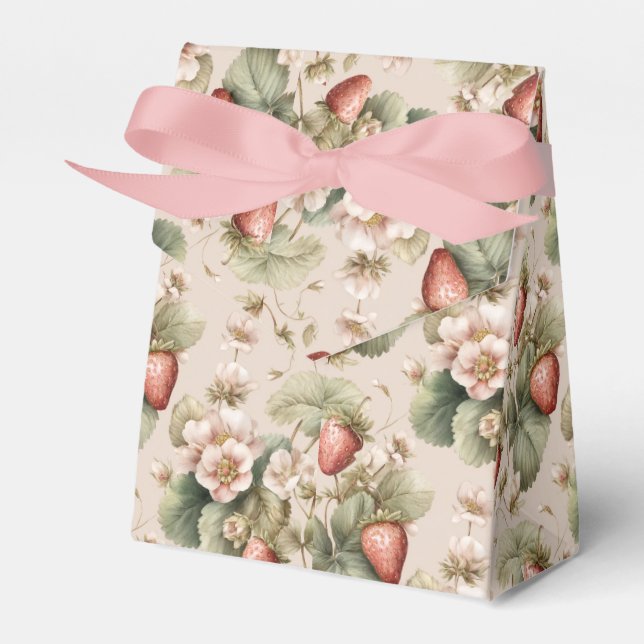 Cute Watercolor Bunny with Strawberries Favor Box (Front Side)