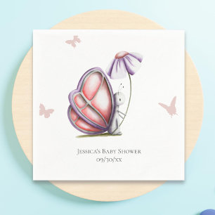 Cute Watercolor Butterfly Girl Baby Shower Napkin