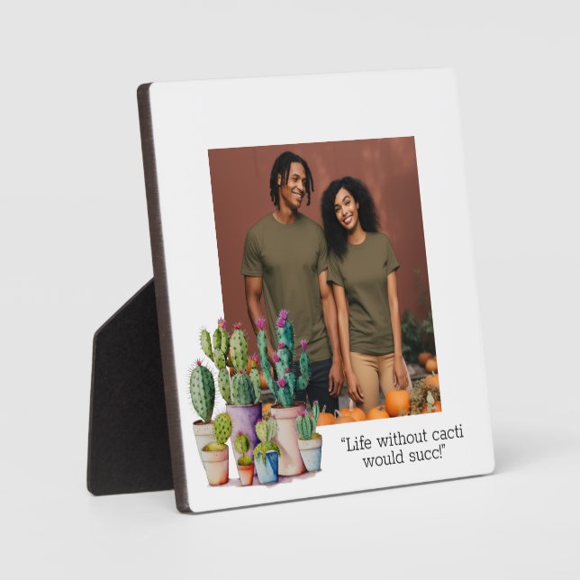Cute watercolor cacti cactus personalize photo plaque (Front)