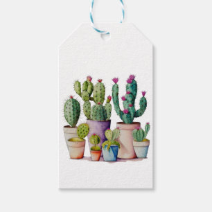 Cute watercolor cacti cactus succulents in pots gift tags