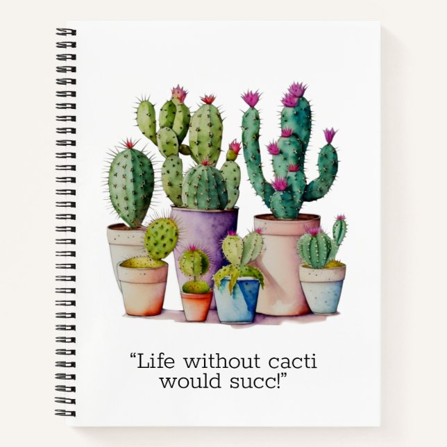 Cute watercolor cacti cactus succulents in pots notebook (Front)