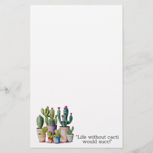 Cute watercolor cacti cactus succulents in pots stationery (Front)