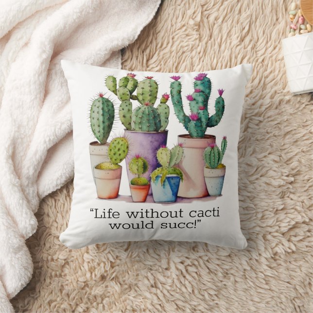 Cute watercolor cacti cactus succulents in pots throw pillow (Blanket)