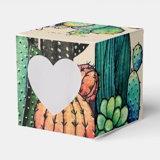 Cute Watercolor Cactus Garden In Pot Favor Box (Front Side)