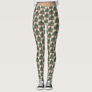 Cute Watercolor Cactus Garden In Pot Leggings