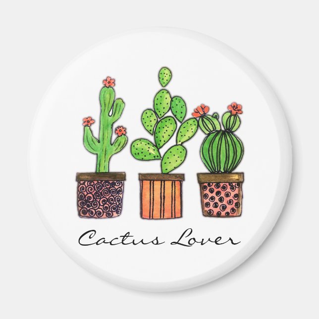 Cute Watercolor Cactus In Pots Magnet (Front)
