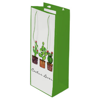 Cute Watercolor Cactus In Pots Wine Gift Bag