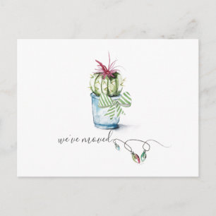 Cute Watercolor Cactus Moving Announcement Postcard