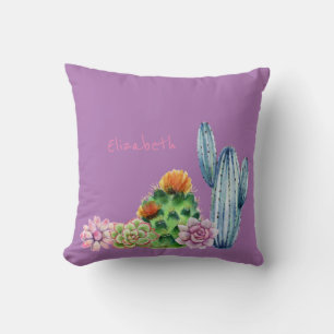 Cute Watercolor Cactus Succulents Throw Pillow