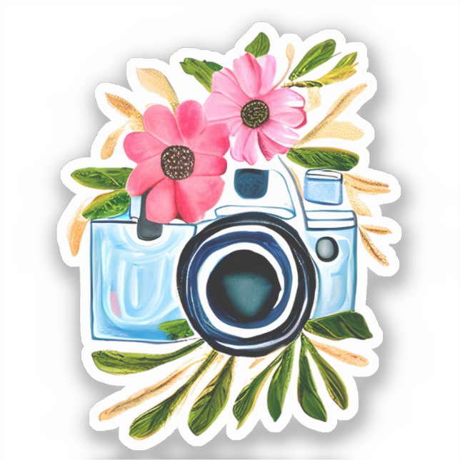 Cute Watercolor Camera and Flowers (Front)