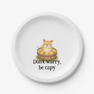 Cute Watercolor Capybara in Hot Tub with Oranges & Paper Plate