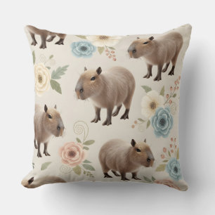 Cute Watercolor Capybara Seamless Pattern Throw Pillow