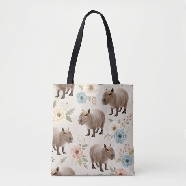 Cute Watercolor Capybara Seamless Pattern Tote Bag (Front)