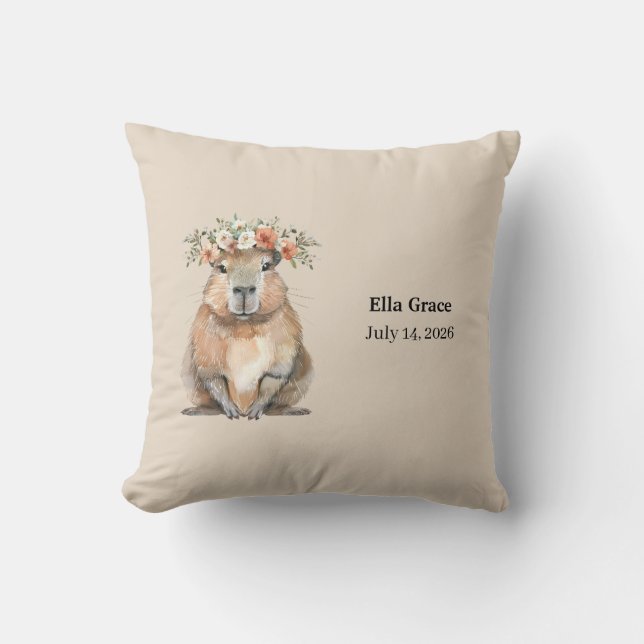 Cute Watercolor Capybara Throw Pillow (Front)