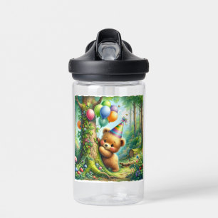 Cute Watercolor Cartoon Baby Bear Cub Birthday Water Bottle