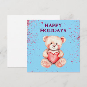 cute watercolor cartoon bear with red heart