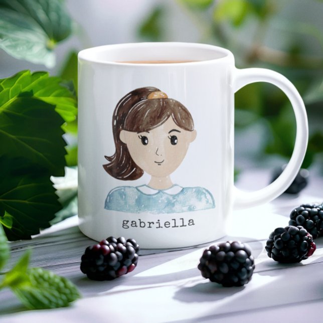 Cute Watercolor Cartoon Female Portrait Custom Coffee Mug (Creator Uploaded)