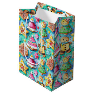 Cute Watercolor Cartoon Gingerbread Cookie Medium Gift Bag