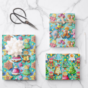 Cute Watercolor Cartoon Gingerbread Cookie Wrapping Paper Sheet