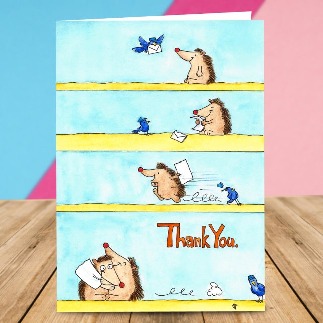 Cute Watercolor Cartoon Hedgehog Thank You Card (Creator Uploaded)