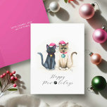 Cute Watercolor Cat Christmas Cards<br><div class="desc">Share the joy of the season with these cat Christmas cards, featuring a funny and festive watercolor design of two lovable cats—Samantha the black cat and Maxwell the Siamese cat—dressed in Santa hats and shiny holiday baubles. Perfect for anyone searching for pink Christmas cards with cats, these cute Xmas cards...</div>